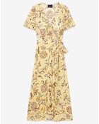 Robe Longue manches courtes avec volants en Vintage Flowers jaune